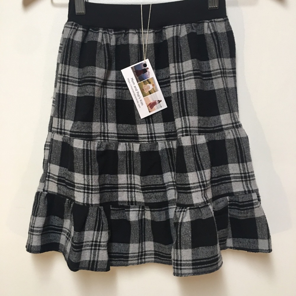 Skirt Flannel Girls 4/5 Midi Black Plaid Ruffle Tiered Cotton Mom and Pop's Kids
